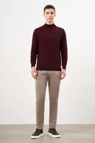 Modazone Men's Dark Claret Basic Turtleneck Dynamic Fit Comfort Cut Knitwear - 4