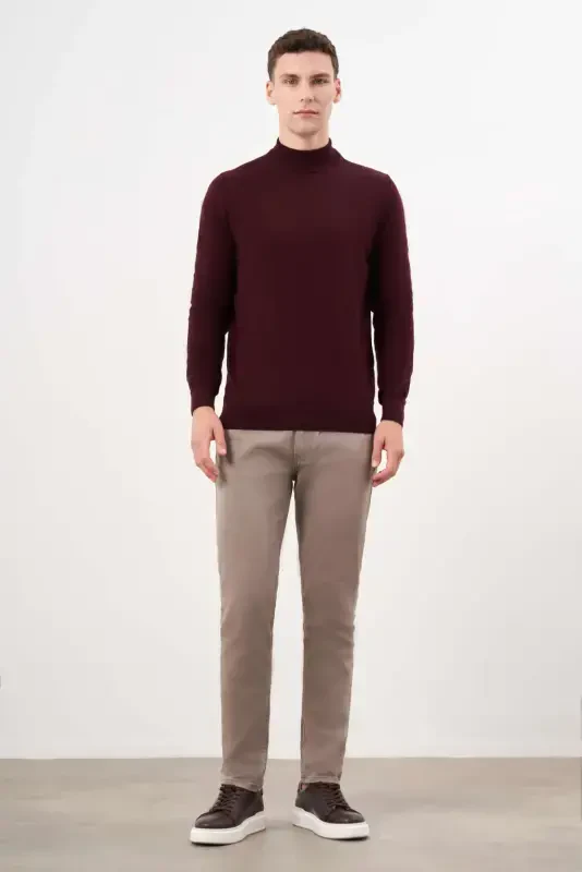 Modazone Men's Dark Claret Basic Turtleneck Dynamic Fit Comfort Cut Knitwear - 4