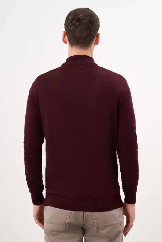 Modazone Men's Dark Claret Basic Turtleneck Dynamic Fit Comfort Cut Knitwear - 5
