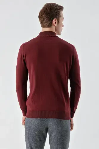 Modazone Men's Dark Claret Basic Turtleneck Dynamic Fit Comfort Cut Knitwear - 6