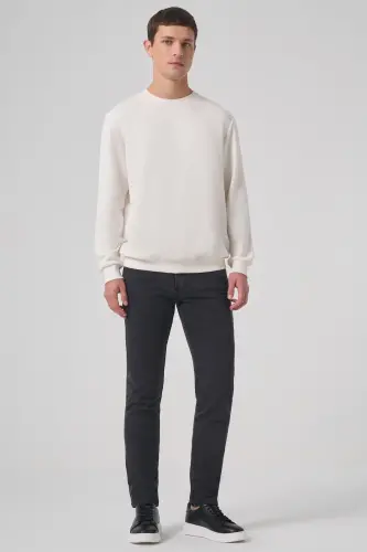 Modazone Men's Ecru Basic Crew Neck Sweatshirt - 4