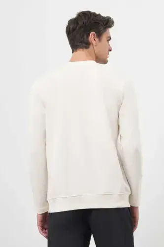 Modazone Men's Ecru Basic Dynamic Fit Crew Neck Sweatshirt - 6