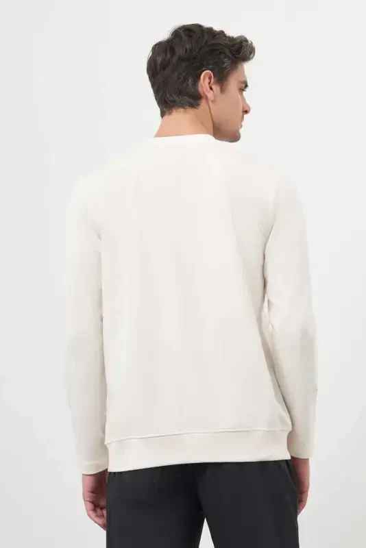 Modazone Men's Ecru Basic Dynamic Fit Crew Neck Sweatshirt - 6