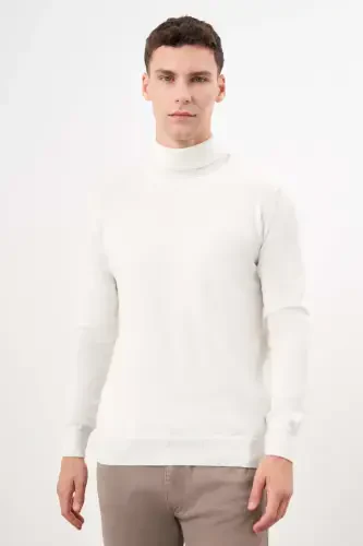 Modazone Men's Ecru Basic Fisherman's Collar Dynamic Fit Comfort Cut Knitwear - 1