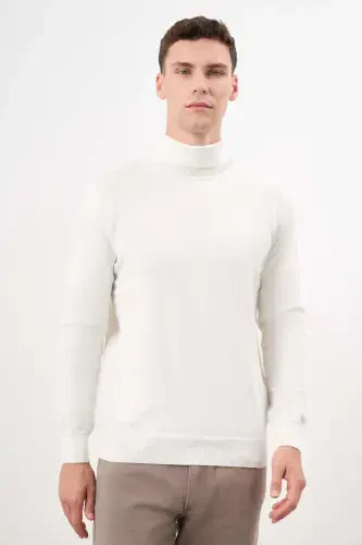 Modazone Men's Ecru Basic Fisherman's Collar Dynamic Fit Comfort Cut Knitwear - MORVEN (1)