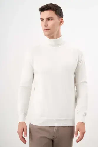 Modazone Men's Ecru Basic Fisherman's Collar Dynamic Fit Comfort Cut Knitwear - 3