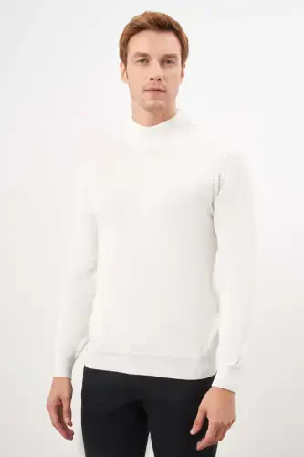 Modazone Men's Ecru Basic Half Turtleneck Dynamic Fit Relaxed Fit Knitwear - MORVEN (1)