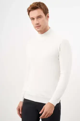 Modazone Men's Ecru Basic Half Turtleneck Dynamic Fit Relaxed Fit Knitwear - 3