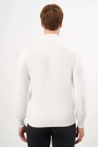 Modazone Men's Ecru Basic Half Turtleneck Dynamic Fit Relaxed Fit Knitwear - 5