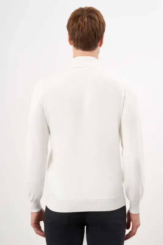Modazone Men's Ecru Basic Half Turtleneck Dynamic Fit Relaxed Fit Knitwear - 5