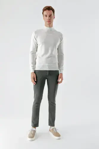 Modazone Men's Ecru Basic Half Turtleneck Dynamic Fit Relaxed Fit Knitwear - 6