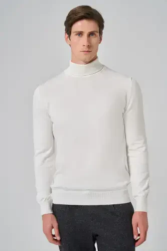 Modazone Men's Ecru Basic Turtleneck Dynamic Fit Comfort Cut Knitwear - MORVEN (1)