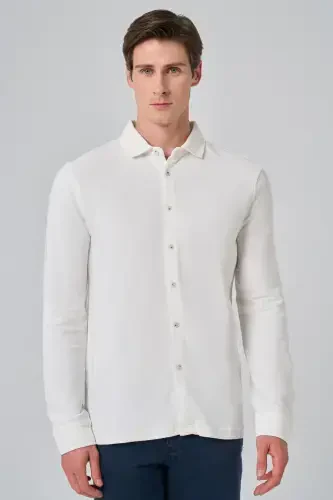 Modazone Men's Ecru Cotton Trend Bark Pattern Dynamic Fit Italian Collar Shirt - 1