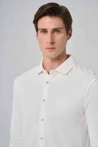 Modazone Men's Ecru Cotton Trend Bark Pattern Dynamic Fit Italian Collar Shirt - MORVEN (1)