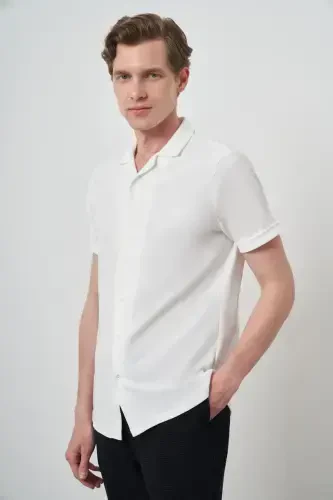 Modazone Men's Ecru Trend Apache Collar Short Sleeve Shirt - 1