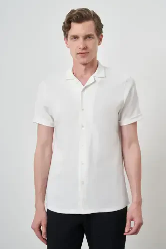 Modazone Men's Ecru Trend Apache Collar Short Sleeve Shirt - 3