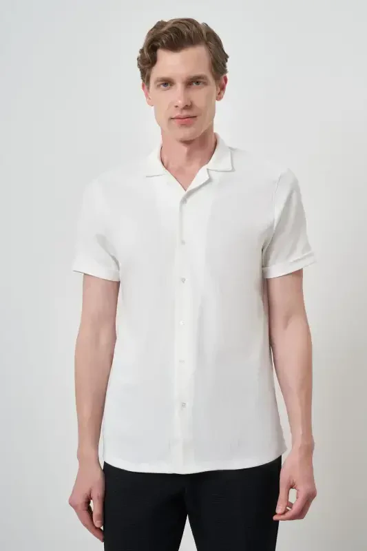 Modazone Men's Ecru Trend Apache Collar Short Sleeve Shirt - 3