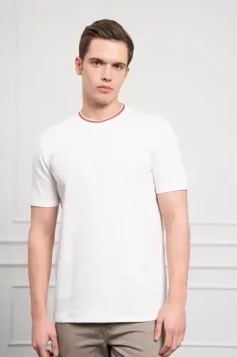 Modazone Men's Ecru Trend Bicycle Collar Dynamic Fit T-Shirt 