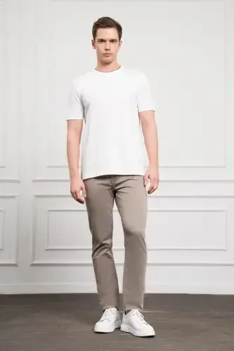 Modazone Men's Ecru Trend Bicycle Collar Dynamic Fit T-Shirt - 2