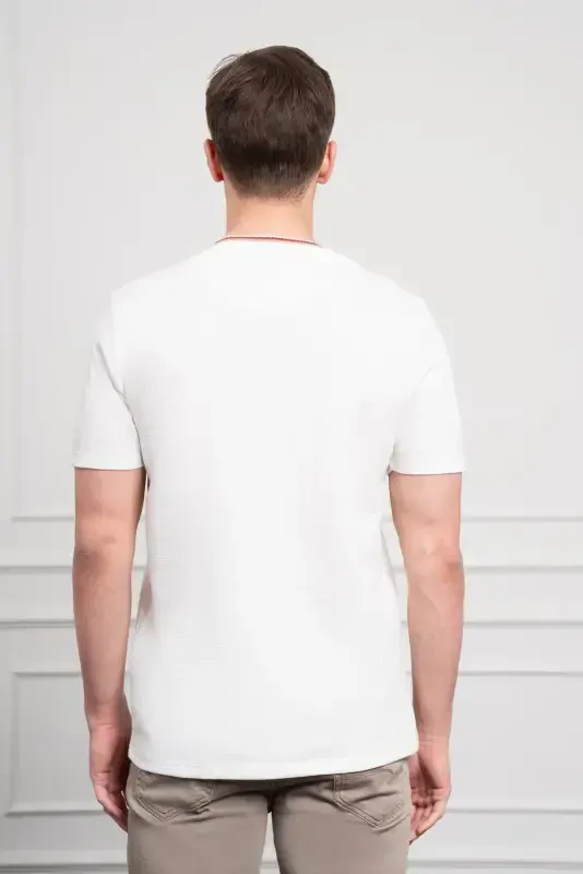 Modazone Men's Ecru Trend Bicycle Collar Dynamic Fit T-Shirt - 5