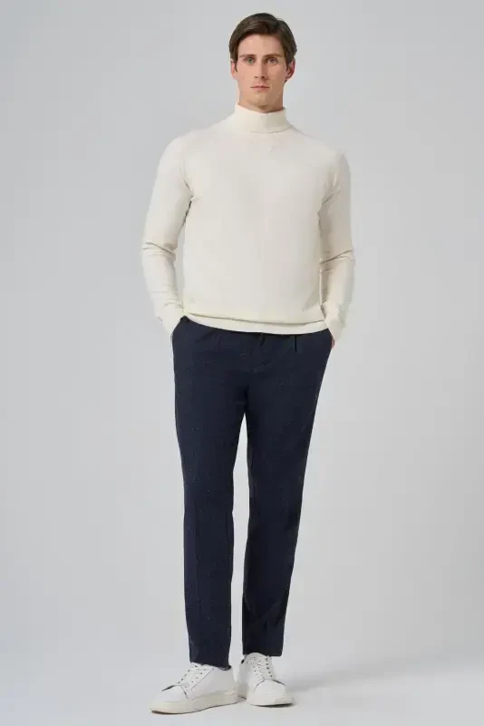 Modazone Men's Ecru Trend Core Spun Fisherman's Collar Dynamic Fit Comfort Fit Knitted Sweater - 4