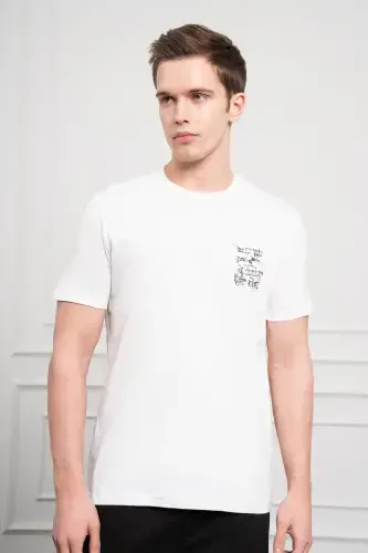 Modazone Men's Ecru Trend Crew Neck Dynamic Fit Cotton T-Shirt - 4