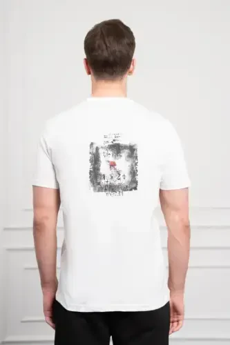 Modazone Men's Ecru Trend Crew Neck Dynamic Fit Cotton T-Shirt - 5