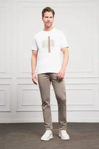 Modazone Men's Ecru Trend Crew Neck Dynamic Fit Cotton T-Shirt - 2