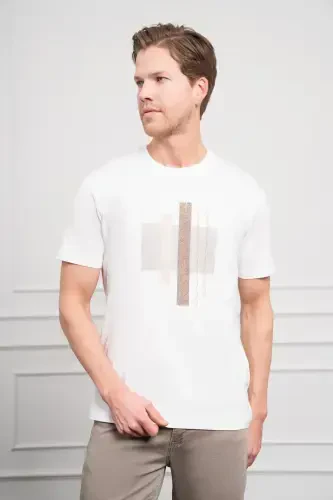 Modazone Men's Ecru Trend Crew Neck Dynamic Fit Cotton T-Shirt - 3