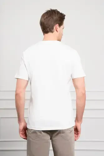 Modazone Men's Ecru Trend Crew Neck Dynamic Fit Cotton T-Shirt - 5