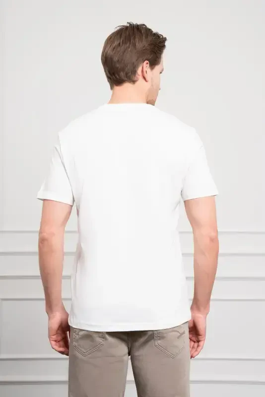 Modazone Men's Ecru Trend Crew Neck Dynamic Fit Cotton T-Shirt - 5