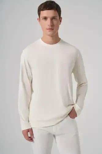 Modazone Men's Ecru Trend Crew Neck Rayon Sweatshirt - 1