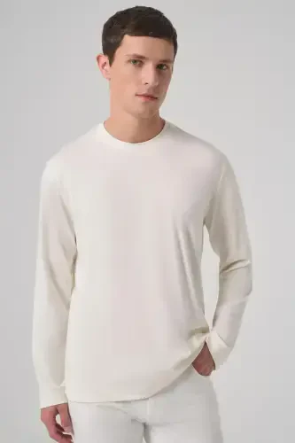 Modazone Men's Ecru Trend Crew Neck Rayon Sweatshirt - 2
