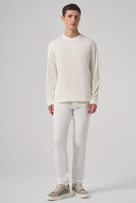 Modazone Men's Ecru Trend Crew Neck Rayon Sweatshirt - 4