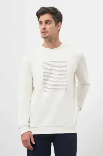 Modazone Men's Ecru Trend Crew Neck Sweatshirt - MORVEN (1)