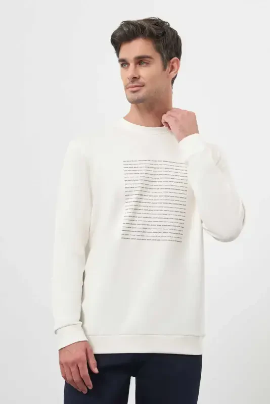 Modazone Men's Ecru Trend Crew Neck Sweatshirt - 2