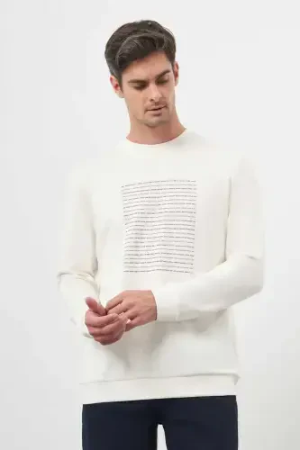 Modazone Men's Ecru Trend Crew Neck Sweatshirt - 3