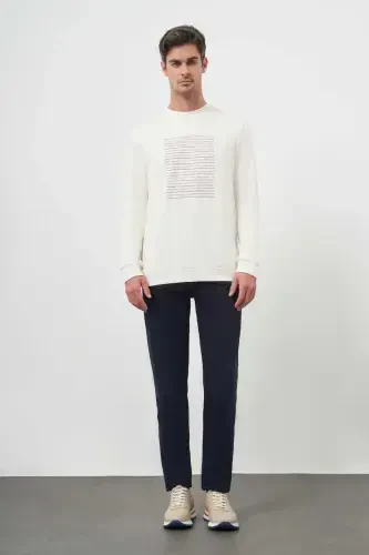 Modazone Men's Ecru Trend Crew Neck Sweatshirt - 4