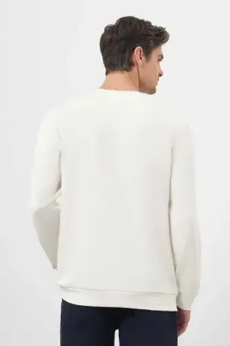 Modazone Men's Ecru Trend Crew Neck Sweatshirt - 5