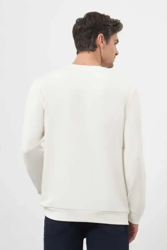 Modazone Men's Ecru Trend Crew Neck Sweatshirt - 5