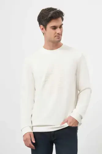 Modazone Men's Ecru Trend Crew Neck Sweatshirt - MORVEN (1)