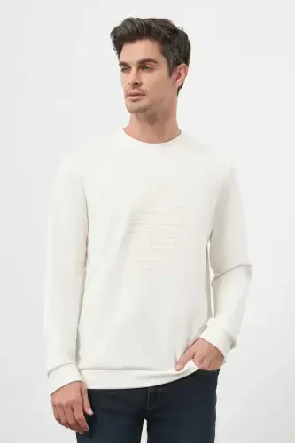 Modazone Men's Ecru Trend Crew Neck Sweatshirt - MORVEN (1)