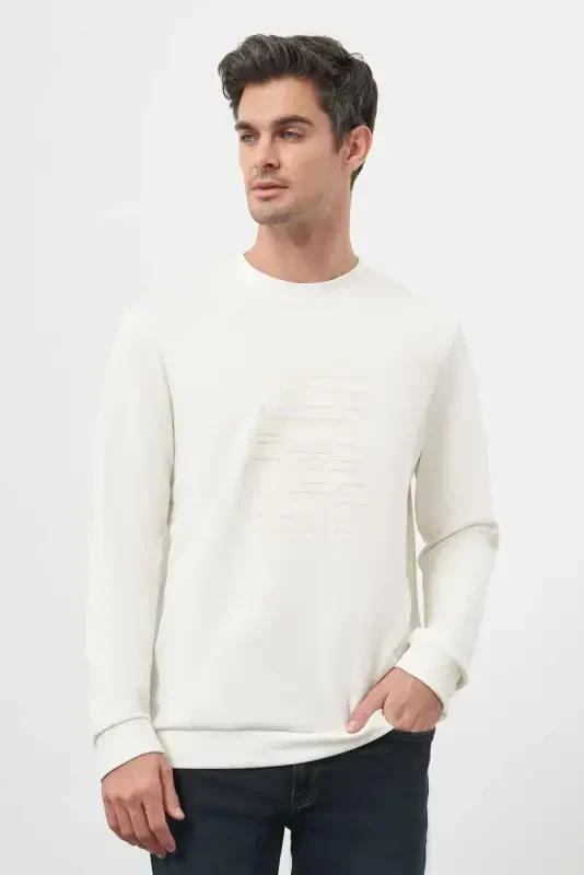 Modazone Men's Ecru Trend Crew Neck Sweatshirt - 2
