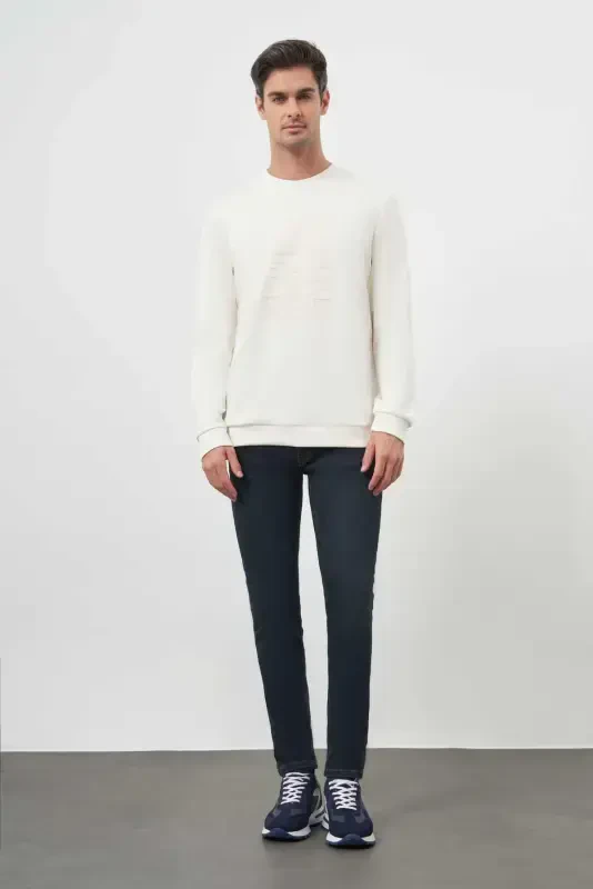 Modazone Men's Ecru Trend Crew Neck Sweatshirt - 4