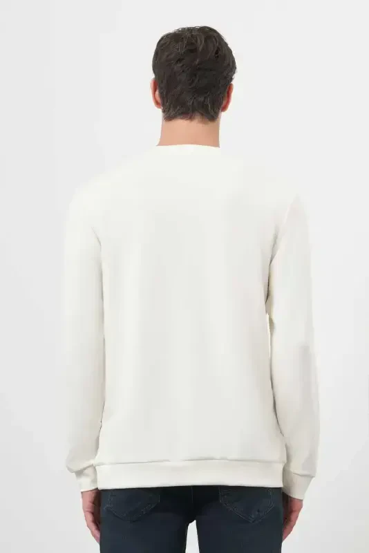 Modazone Men's Ecru Trend Crew Neck Sweatshirt - 5