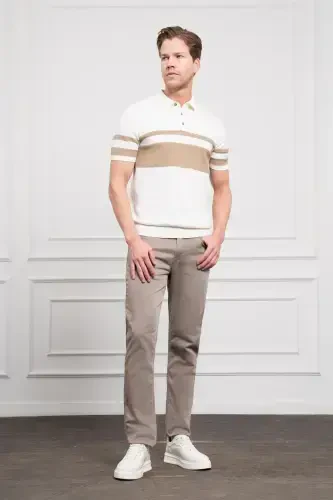 Modazone Men's Ecru Trend Dynamic Fit Comfort Fit Polo Collar T-Shirt - 2