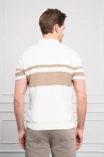 Modazone Men's Ecru Trend Dynamic Fit Comfort Fit Polo Collar T-Shirt - 6