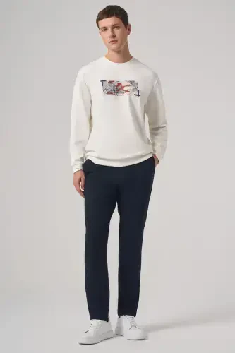 Modazone Men's Ecru Trend Printed Crew Neck Sweatshirt - 4