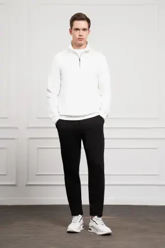 Modazone Men's Ecru Zippered Mock Neck Dynamic Fit Relaxed Fit Sweatshirt - 2