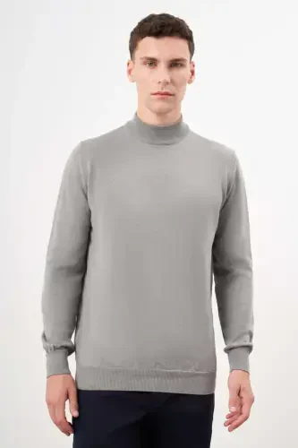 Modazone Men's Gray Basic Half Turtleneck Dynamic Fit Comfort Fit Knitwear 